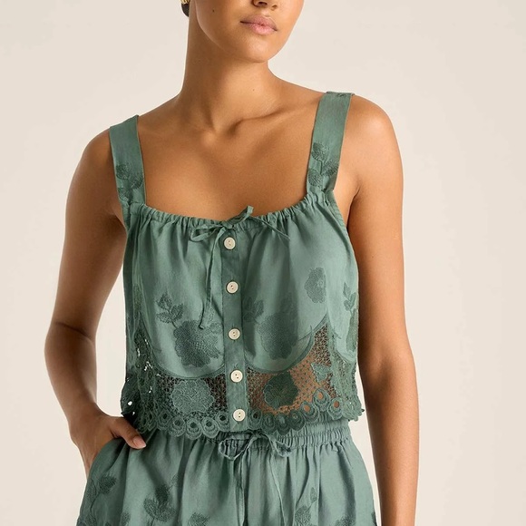 Vitamin A Tops - Vitamin A flora tank sea green beachside broderie